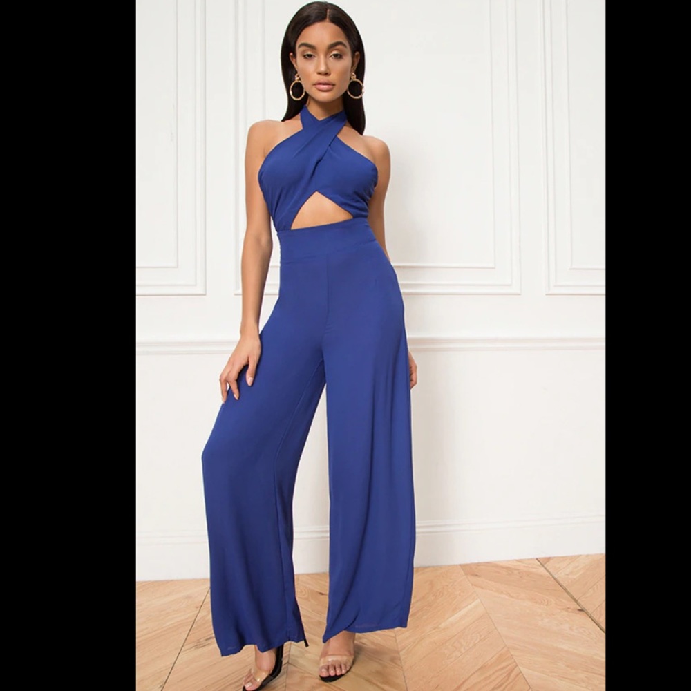 Superdown Royal Blue Halter Neck Jumpsuit
